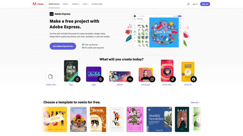 adobe express website